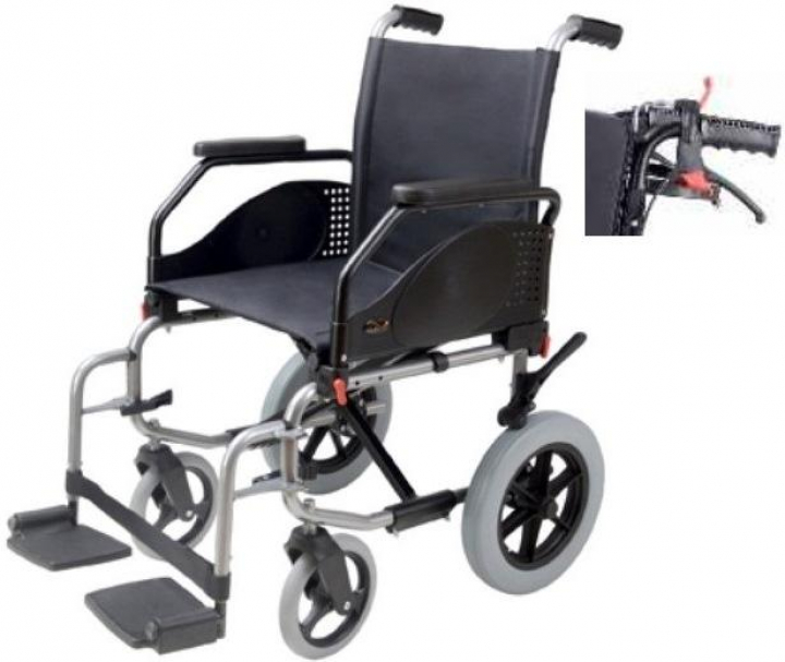 Cadeira de rodas manual reforçada com roda tipo aeroporto, travão de acompanhante e capacidade para 150kg Celta Transit