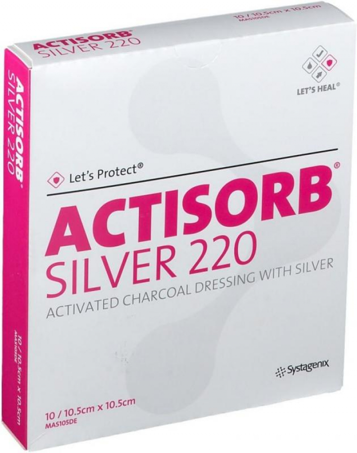Penso antimicrobiano de carvão activado com prata Actisorb Silver 10,5x10,5cm