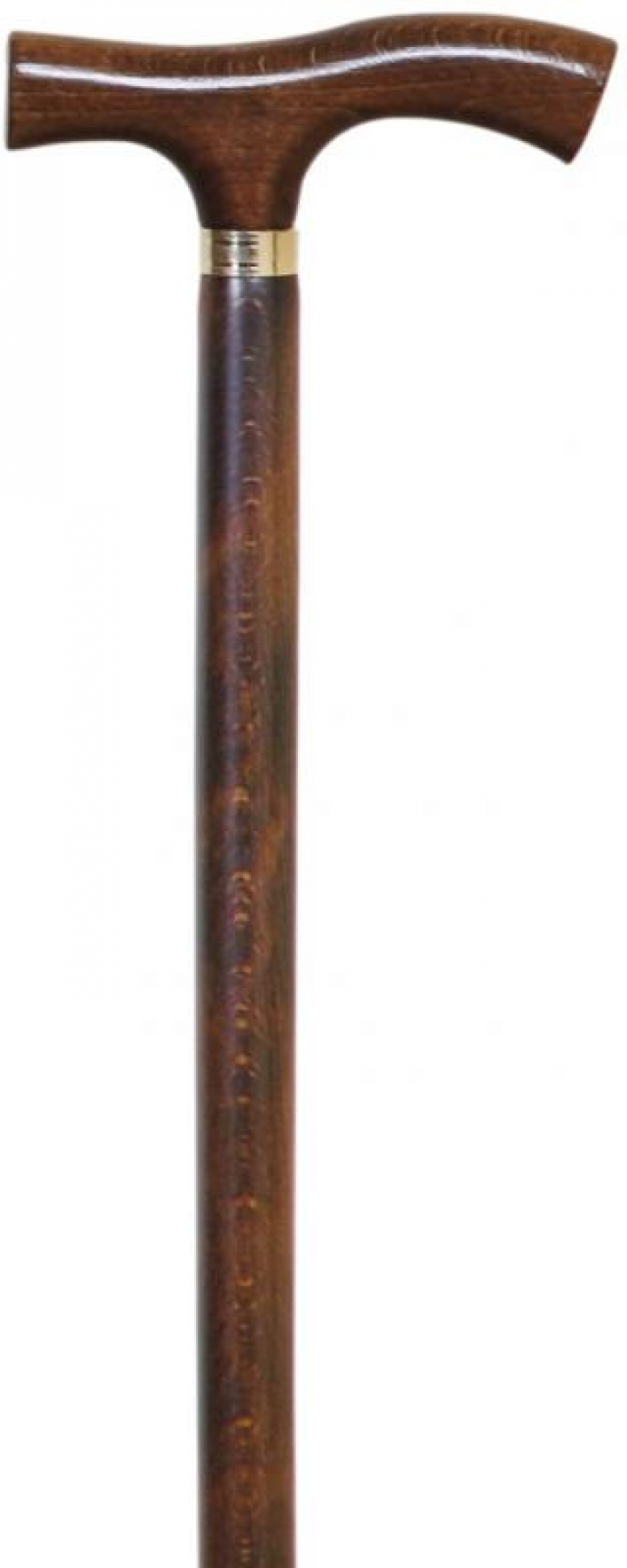 Bengala de madeira de cor castanha com anilha e punho em T e ponteira antiderrapante Ref.81 31BE03