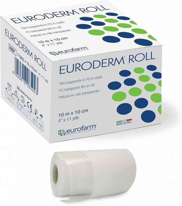 Rolo de filme adesivo transparente impermeável e transpirável Euroderm Roll 10cm x 10mt