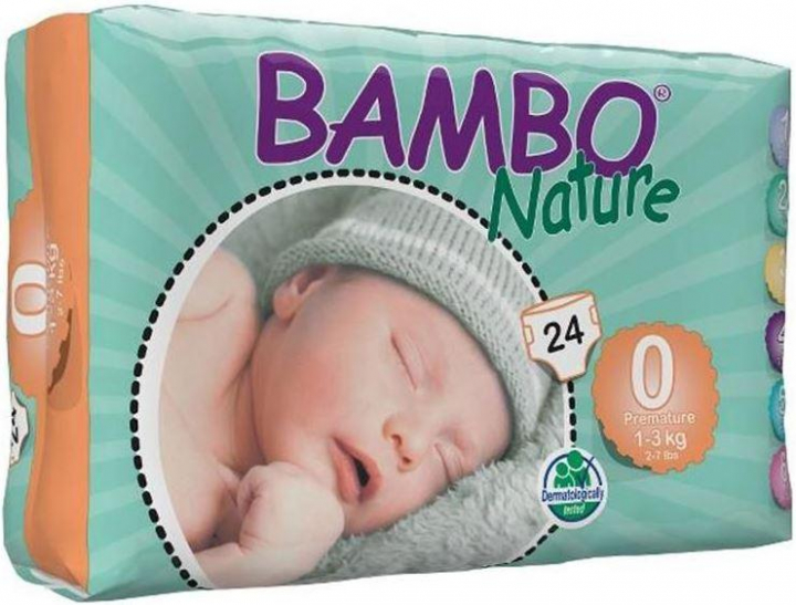 Embalagem com 24 fraldas de incontinêcia para bebé prematuro de peso 1 a 3kg Bambo Nature n.º 0