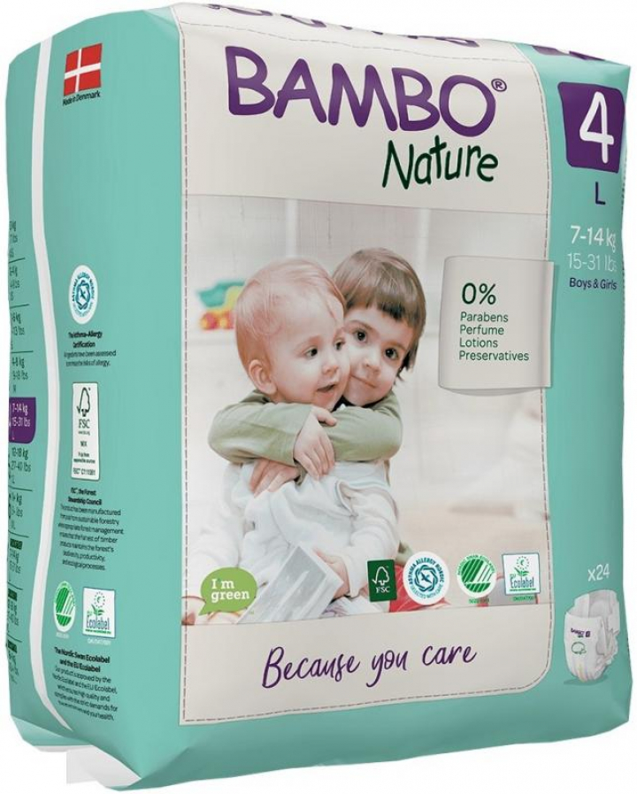 Embalagem com 30 fraldas de incontinêcia para bebé de peso 7 a 18kg Bambo Nature Maxi N.º 4