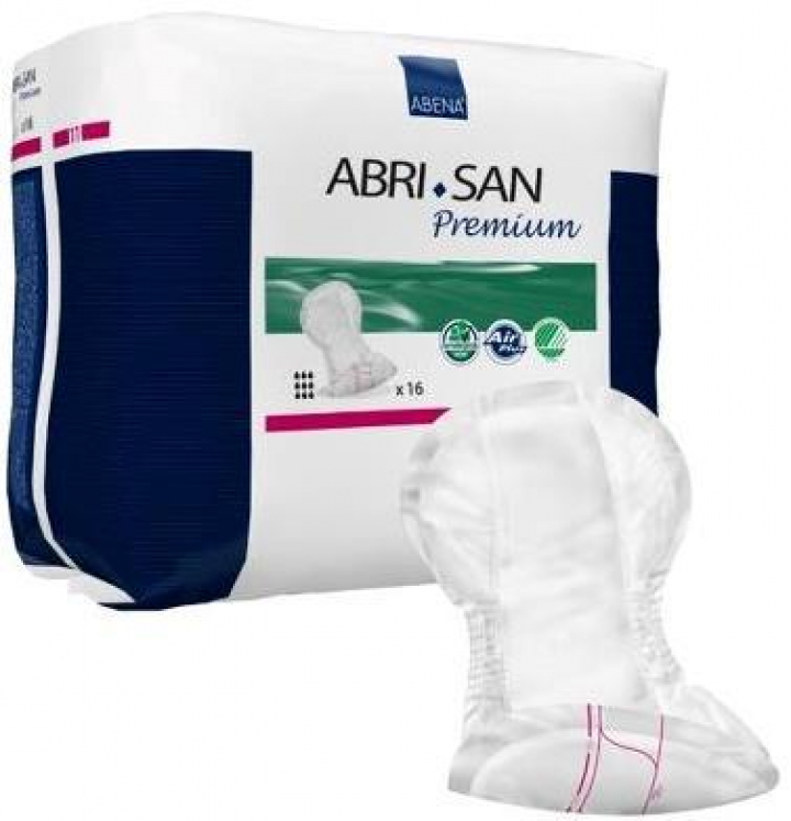 Embalagem com 16 pensos anatómicos para incontinência adulta severa Abena Abri-San Premium n.º11 37x73cm 3400ml