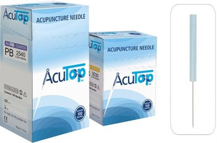 Embalagem com 100 agulhas de acupunctura com guia descartáveis e esterilizadas 0,25x25mm