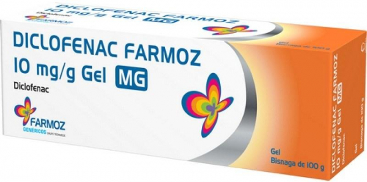 Gel anti-inflamatório não esteróide analgésico com Diclofenac para o alívio das dores musculares ligeiras a moderadas e dores pós-traumáticas Diclofenac Farmoz MG 10mg/100g