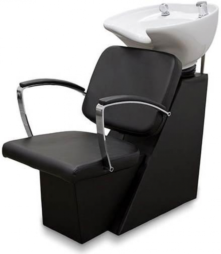 Estação de lavagem de cabelo para cabeleireiro com lavatório de cabeça, cadeirão confortável com apoio de braços e torneira de chuveiro 359-DHKSC212-006