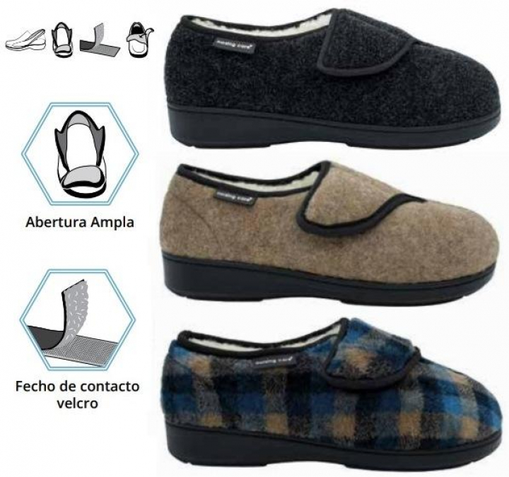 Sapato de conforto de inverno em lã tipo pantufa com abertura de ampla e fecho em velcro Pinheiro