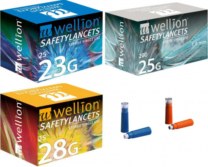 Embalagem com 200 lancetas esterilizadas de segurança de uso único (muito práticas a picar, sem caneta nem lesões) Wellion SafetyLancets