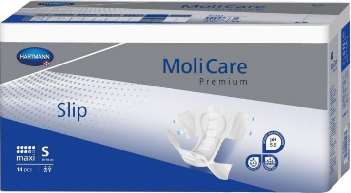 Embalagem com 14 fraldas descartáveis para incontinência muito grave adulta Molicare Premium Slip Maxi S (cor azul forte)