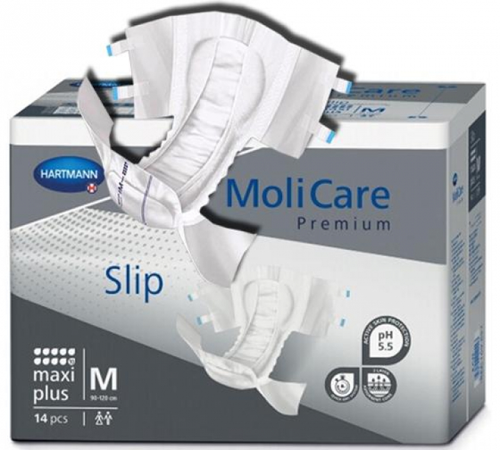 Embalagem com 14 fraldas descartáveis para incontinência muito grave adulta Molicare Premium Slip Maxi Plus M (cor cinza)