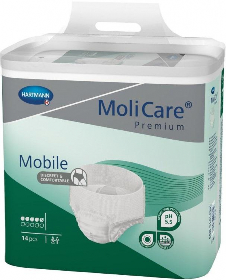 Embalagem com 14 cuecas fralda descartáveis para incontinência adulta ligeira Molicare Premium Mobile Extra M (cor verde)