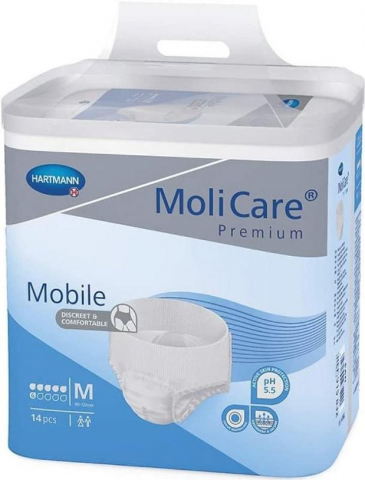 Embalagem com 14 cuecas fralda descartáveis para incontinência adulta moderada Molicare Premium Mobile Extra Plus M (cor azul)
