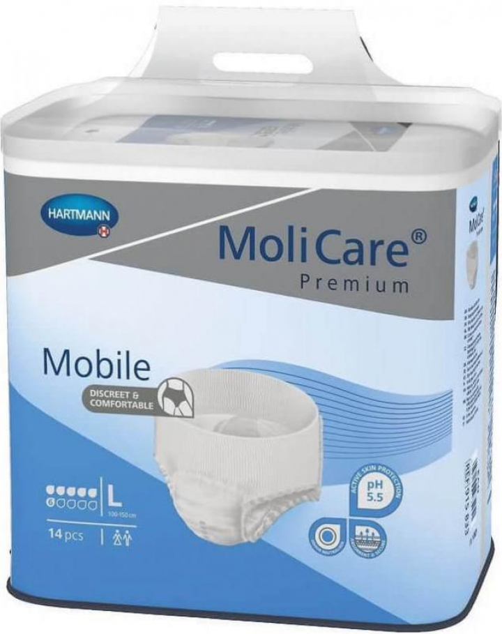 Embalagem com 14 cuecas fralda descartáveis para incontinência adulta moderada Molicare Premium Mobile Extra Plus L (cor azul)