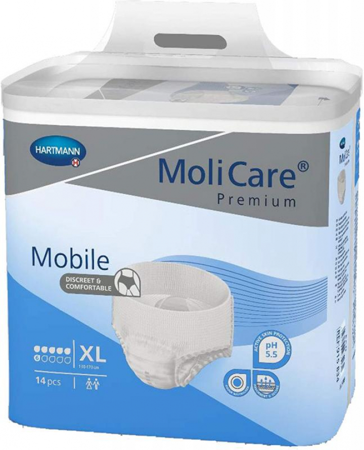 Embalagem com 14 cuecas fralda descartáveis para incontinência adulta moderada Molicare Premium Mobile Extra Plus XL (cor azul)