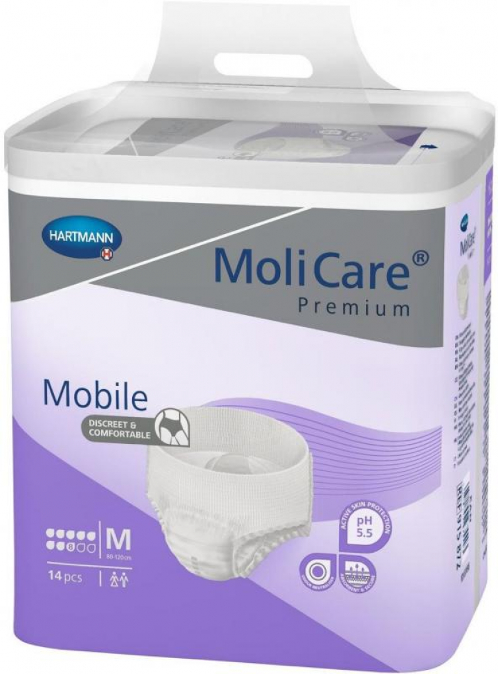 Embalagem com 14 cuecas fralda descartáveis para incontinência adulta grave Molicare Premium Mobile Super Plus M (cor roxa)