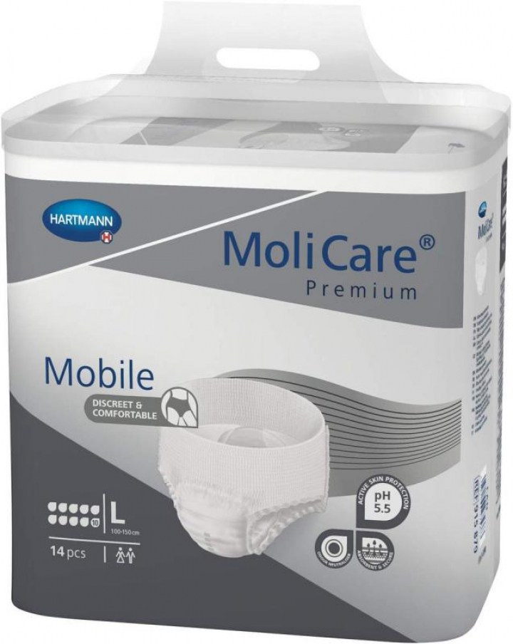 Embalagem com 14 cuecas fralda descartáveis para incontinência adulta extremamente grave Molicare Premium Mobile Maxi Plus L (cor cinza)