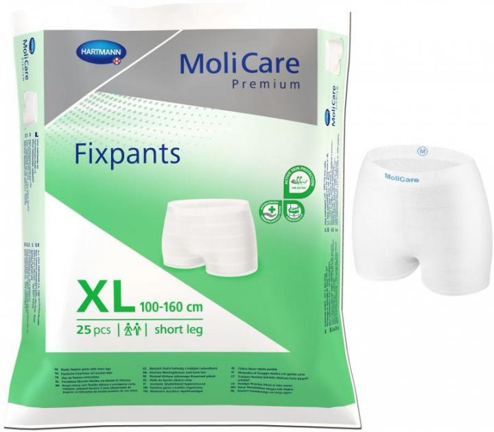Embalagem com 25 cuecas de malha elásticas de fixação de pensos de incontinência Molicare Premium Fixpants XL