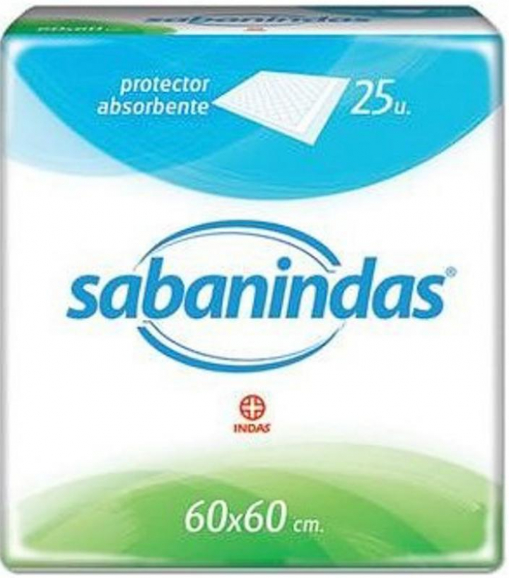 Embalagem com 25 resguardos descartáveis absorventes para incontinência moderada Sabanindas 60x60cm