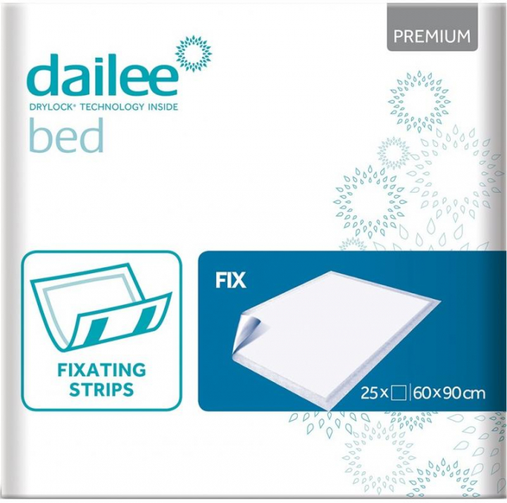Embalagem com 25 resguardos descartáveis para incontinência com adesivo Dailee Premium Bed Fix 60x90cm